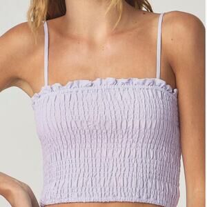 Lilac Purple Crop Tank Top Spaghetti Straps Ruched Ruffles NWT
